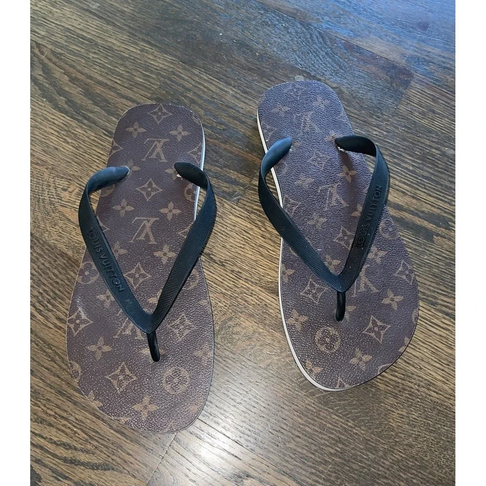 Louis Vuitton Monogram Molitor Thong Sandals Flip Flops Men's Size 9 Black Brown